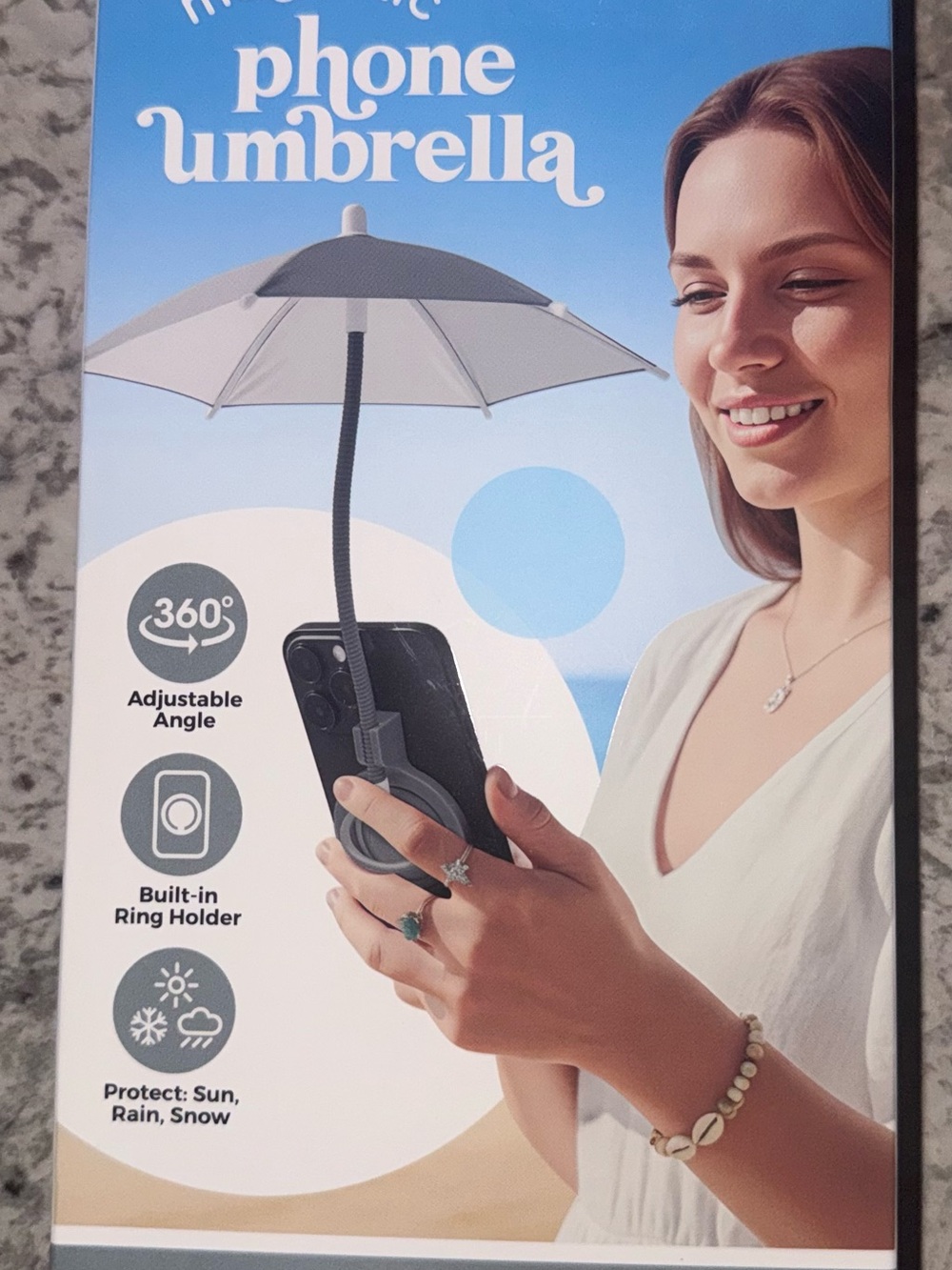 Phone Umbrella with Built-In Ring Holder - Gray